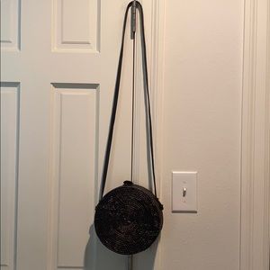 Black rattan circle bag